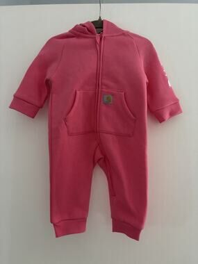 NWT Carhartt Baby Zip-Front Hooded Pink Coveralls Long Sleeve Size 3 Months